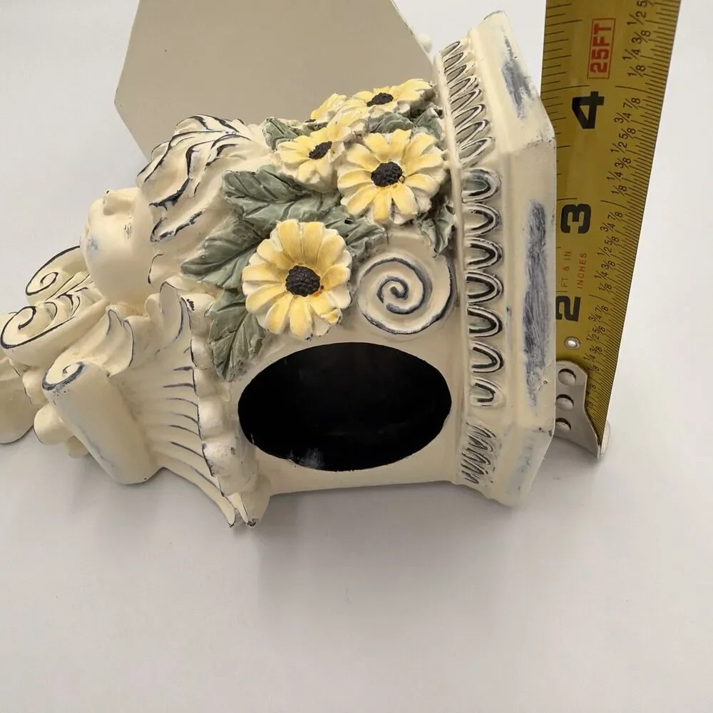 Vintage Cherub Curtain Rod Holders Wall Sconces Set 2 Resin Shabby Chic Floral